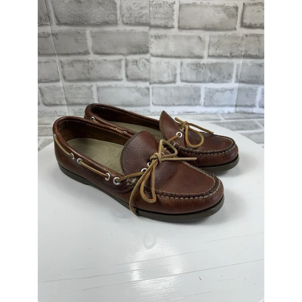 L.L. Bean Handsewn Camp Mocs Men Size 9 Brown Leather Boat Loafers Shoes